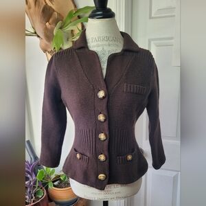 Vintage Diane Von Furstenberg DVF Brown Wool Cardigan Sweater Jacket L